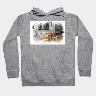 Child Seating Area at Coffeehouse in Solvang Digital Watercolor Hoodie